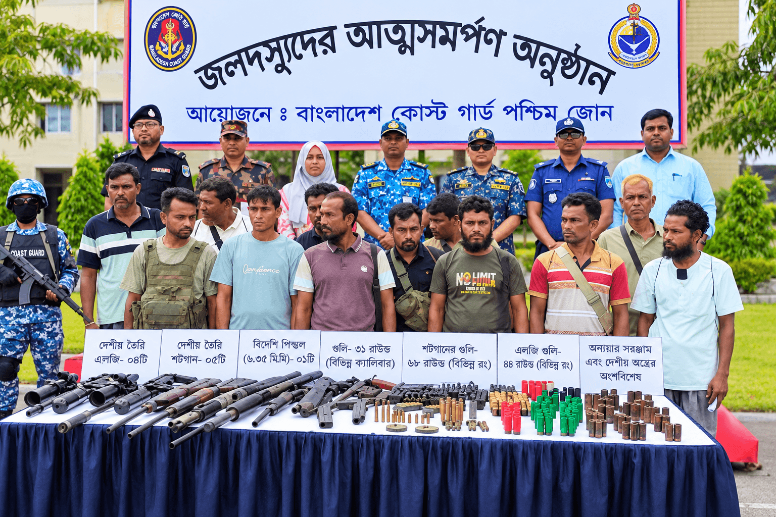 সুন্দরবনের দুর্ধর্ষ বনদস্যু নানা ভাই বাহিনীর প্রধানসহ ১২ সদস্যের মোংলায় কোস্ট গার্ডের কাছে আত্মসমর্পণ 