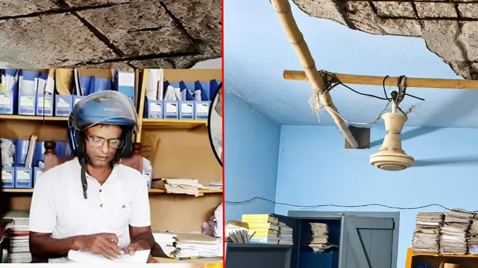 জরাজীর্ণ ইউপি ভবন, পলেস্তারা খসে আহত কর্মী; হেলমেট পরে অফিস